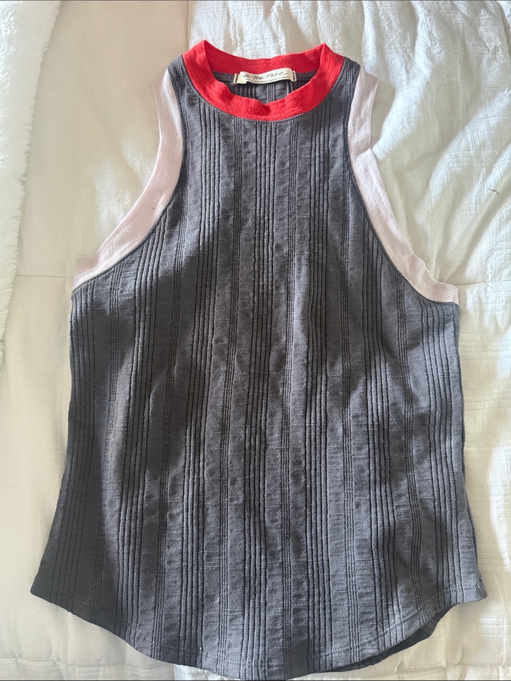Free People charcoal tank with bold scarlet neckline - M